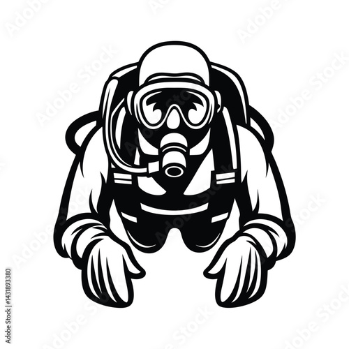 Monochrome Person in Protective Suit, Full Gear, Isolated on White, Bold Lines