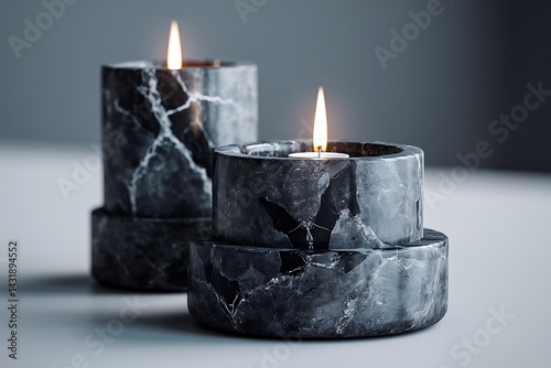 Black marble candle holders in a minimalist style, adding a touch of elegance and sophistication to any modern interior.