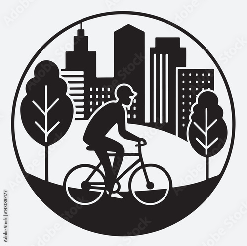 a person cycling through a vibrant city silhouette vector art illustration, cycling in the city