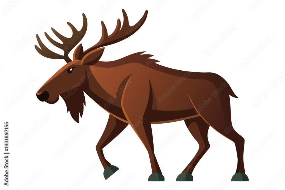 Moose Walking Illustration on White Background