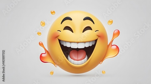 Hilarious 3D emoji laughing hard joyful expression vibrant yellow orange splash fun digital art. Generated With AI