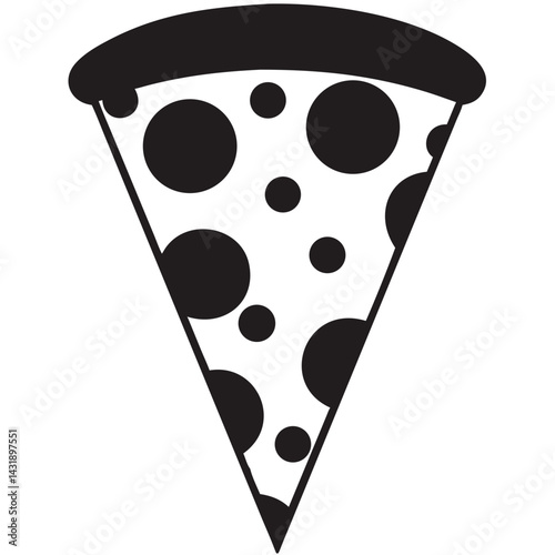 A delicious slice of pepperoni pizza, perfect for a late-night snack or casual lunch, depicted in a simple, bold black and white illustration.