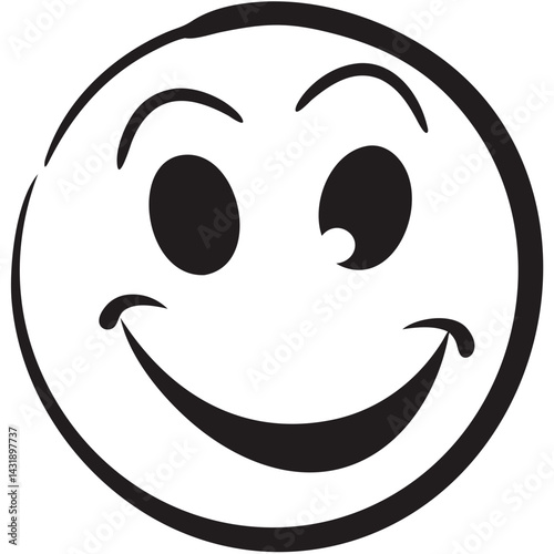 A playful, mischievous grin, radiating pure joy and cheeky charm with bold black lines on a white background.