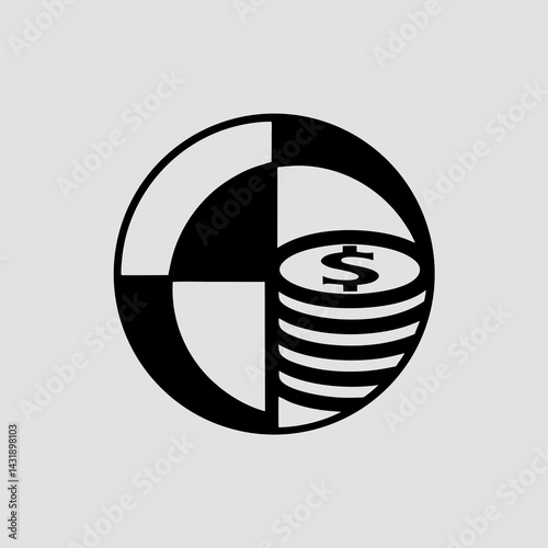 Financial growth symbolized by a stack of coins nestled within a dynamic circular design, showcasing a powerful visual representation of wealth accumulation in bold black and white.