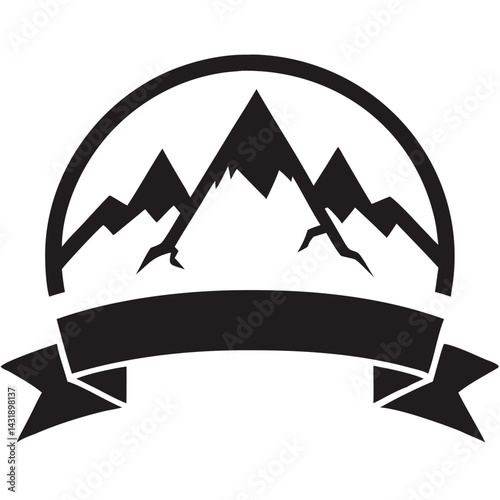 Majestic mountain peaks framed in a bold circular emblem, ready for your adventurous brand message with a simple black and white design.