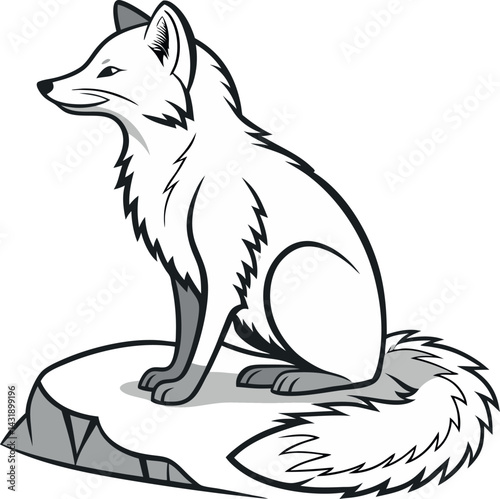 Arctic Fox on Stone: A pristine arctic fox sits poised on a rock, showcasing its pristine white coat and alert posture, evoking a sense of solitary elegance.