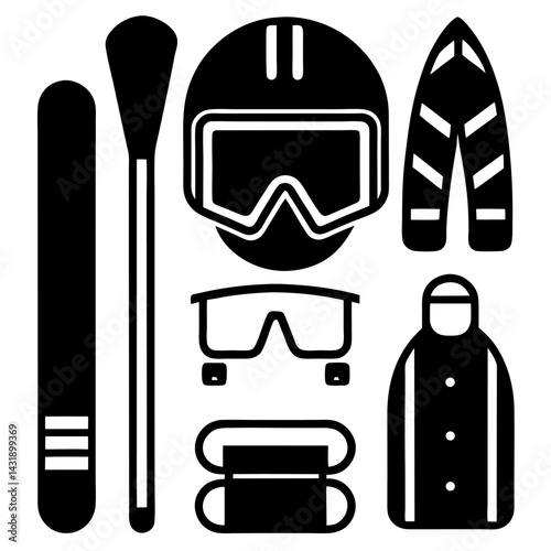 Vector illustration set of beach accessories and fishing equipment icons