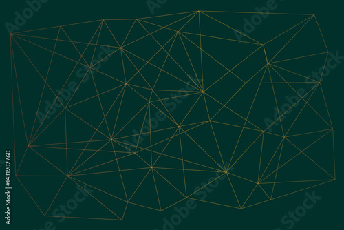 Abstract geometrical connected lines. Golden shape on emerald green background