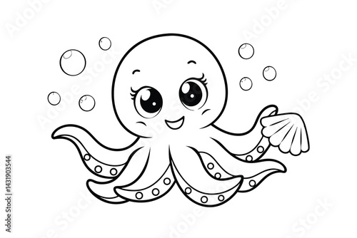 Cute octopus cartoon illustration for coloring books and childrens educational material vector outline