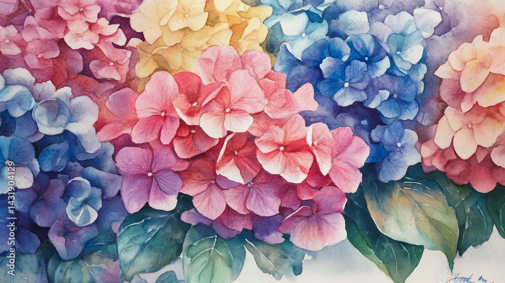 Elegant wedding invitation card background . Minimal hand painted watercolor Hydrangea flowers texture template background. Design for wedding, vip cover, poster, rsvp moderncard.Valentine's Day
