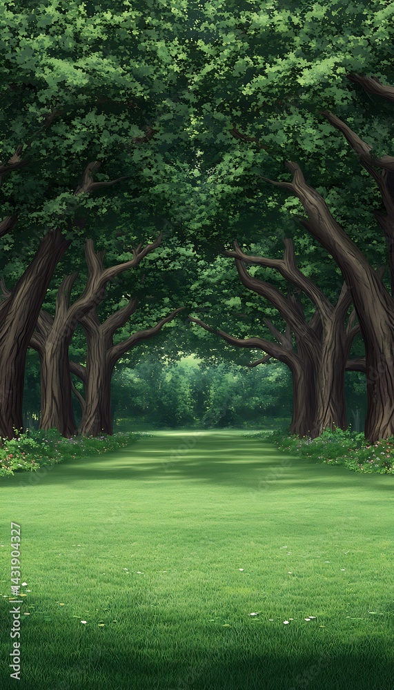 Obraz premium A Serene Woodland Path Guides a Quiet Journey Through a Lush, Green Nature Sanctuary Area of excellence