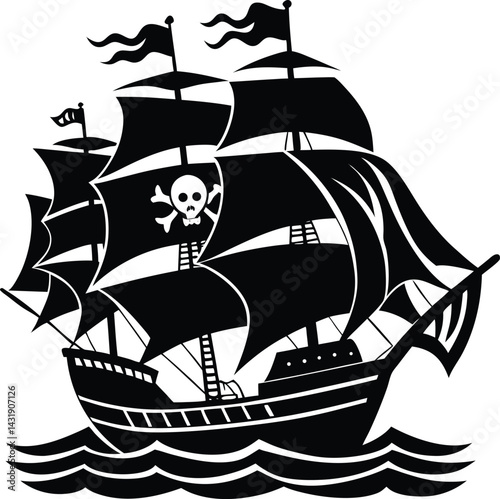 Pirate Ship Silhouette Vector | Vintage Sailing Vessel Design