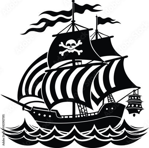 Pirate Ship Silhouette Vector | Vintage Sailing Vessel Design