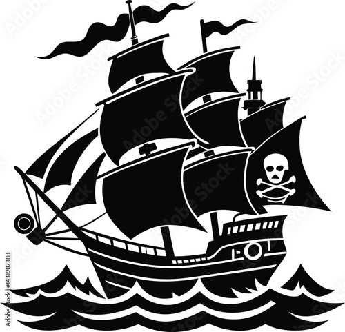 Pirate Ship Silhouette Vector | Vintage Sailing Vessel Design