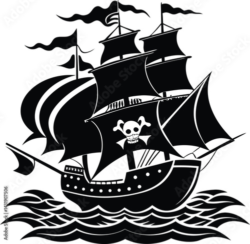 Pirate Ship Silhouette Vector | Vintage Sailing Vessel Design
