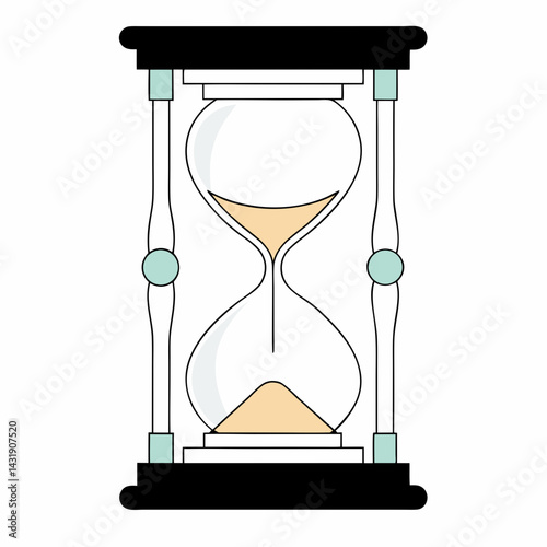 An elegant hourglass patiently measures the passage of time, its soft sand slowly shifting, a timeless symbol of fleeting moments in a minimalist design with muted colors.