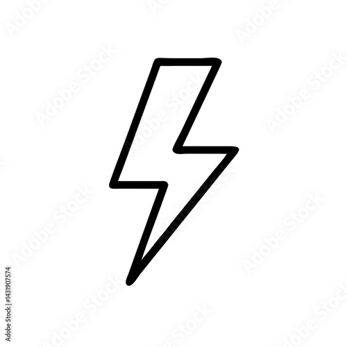A bold lightning bolt symbol, hand-drawn with thick, energetic lines against a stark white background.