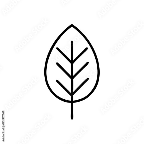 A simple leaf design representing nature's purity and growth with bold black lines on a white background.