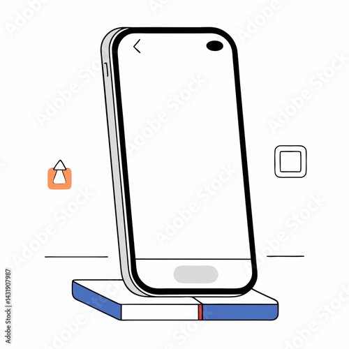 A sleek smartphone rests on a charging pad, ready to connect and share, showcasing a minimalist design with clean lines and bold colors.