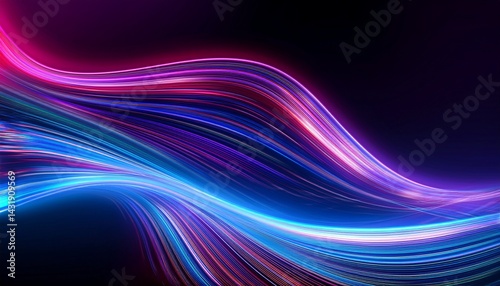 abstract wavy neon light lines on dark background