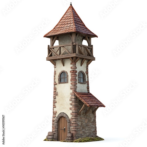 Medieval Watchtower Isolated on White Background
