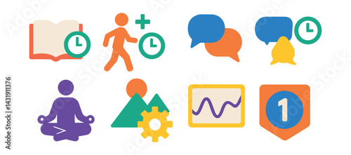 time recovery from screens: reading time regained, walking time saved icon, meditation gained icon, conversation minutes recovered, real world moments tracker, productivity restored