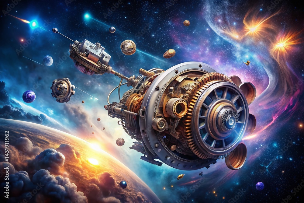 Surreal Innovation: Detailed Product Development Sketch in Cosmic Space, Ready for Text Overlay Surreal Innovation: Detailed Product Development Sketch in Cosmic Space, Ready for Text Overlay