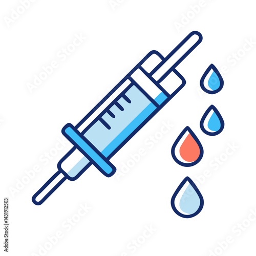 Vaccination syringe icon with drops for medical use