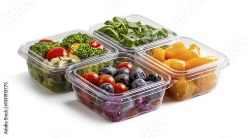 Food Tray Packing Closeup Isolated on White Background. Generative AI