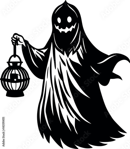 Ghost Holding Pumpkin Lantern