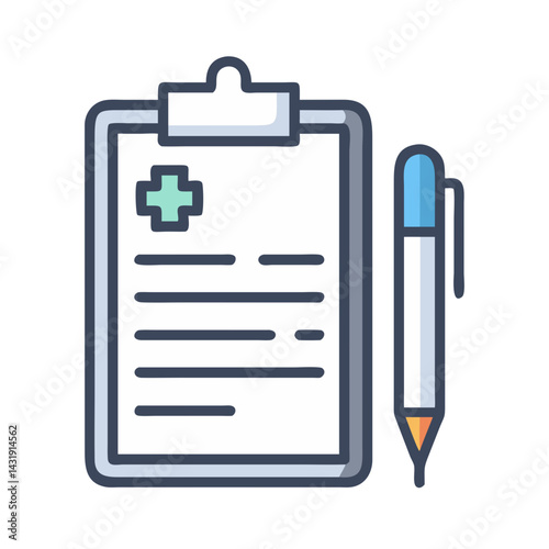 Medical record clipboard with pen illustration for healthcare