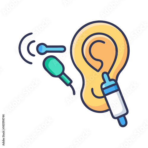 Ear Cleaning and Hearing Aid Icon, Vector Illustration