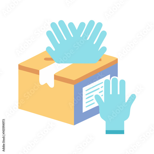 Delivering safety: Cardboard box with gloves, vector illustration