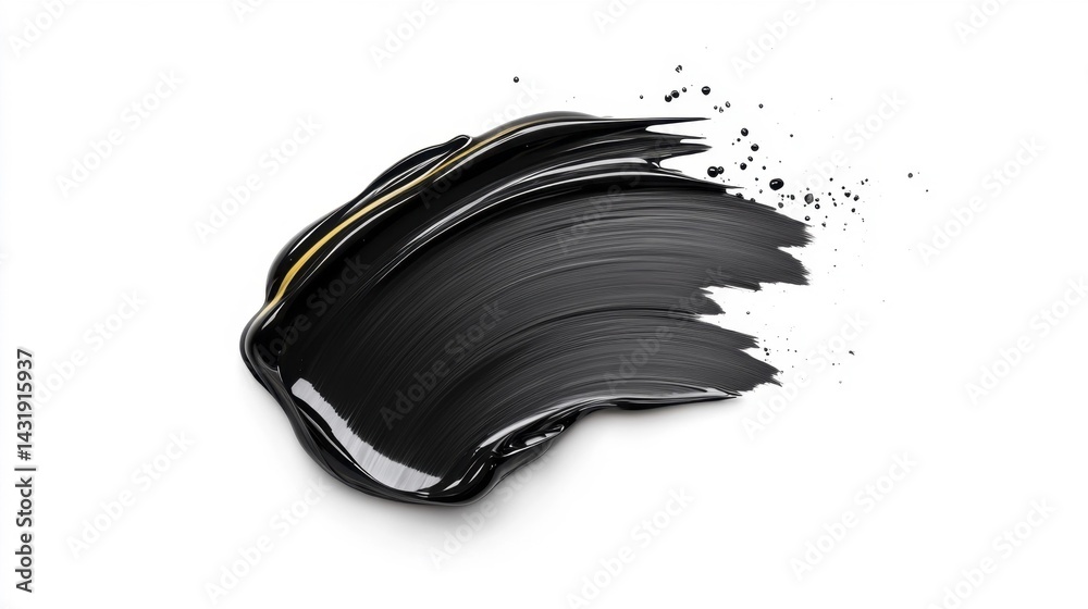 Black paint smear on a white background abstract brushstroke close-up. Generative AI