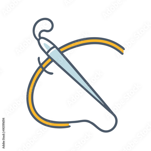 Stylized needle with thread illustration on black background