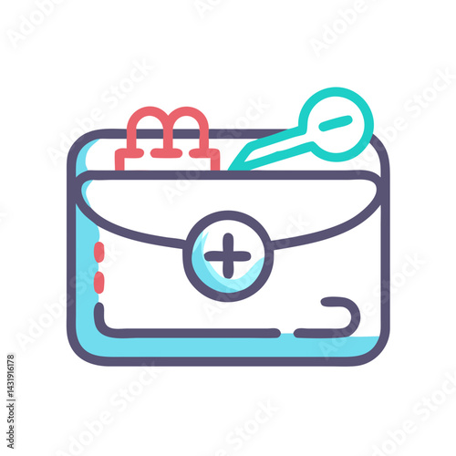 First aid kit bag, emergency healthcare assistance vector icon