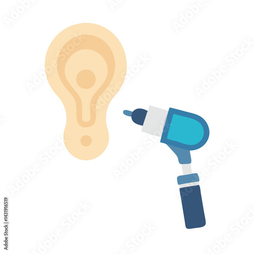 Ear exam: Otoscope near ear on black background