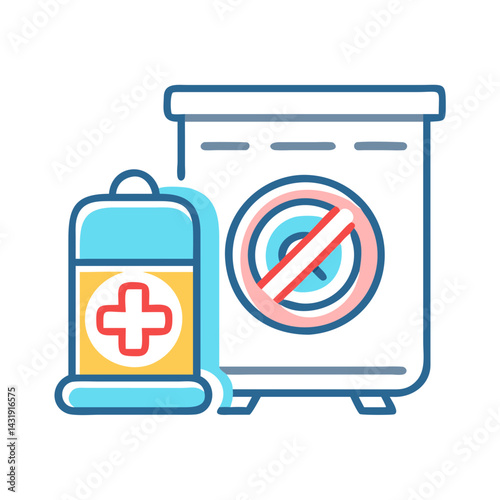 Bleach and laundry machine with a red ban symbol