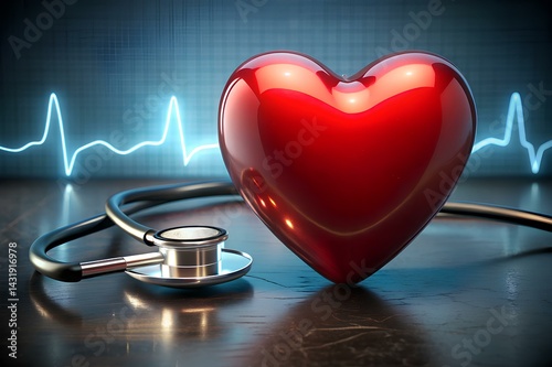 Stethoscope with ECG Line Concept and red heart.