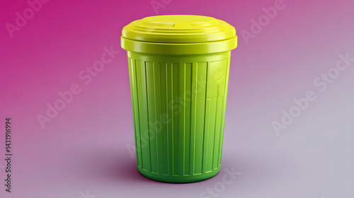 Wallpaper Mural A vibrant green trash can with a unique gradient design, set against a gradient pink to gray background. Torontodigital.ca