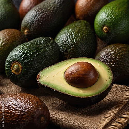 Aguacates frescos y exóticos en una composición atractiva para recetas saludables