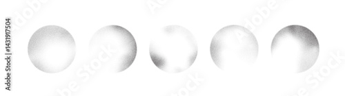 Grain noise dot gradient with sphere pattern spray and sun brush. Background dissolve halftone abstract vector with round frame and ring. Grainy sand ink effect with stipple eclipse and particle point