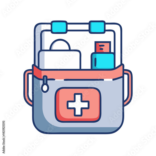 Cartoon first aid kit with medical supplies illustration
