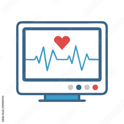 Heart Rate Monitor Icon with ECG and Heart