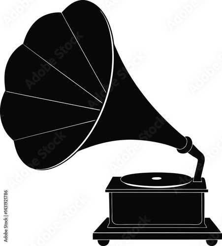 Vintage Gramophone Silhouette with Flared Horn