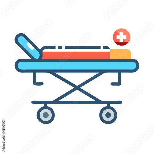 Medical gurney vector icon illustration on black background