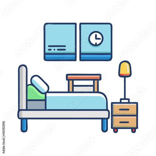 Icon illustration of a hospital patient recovery room