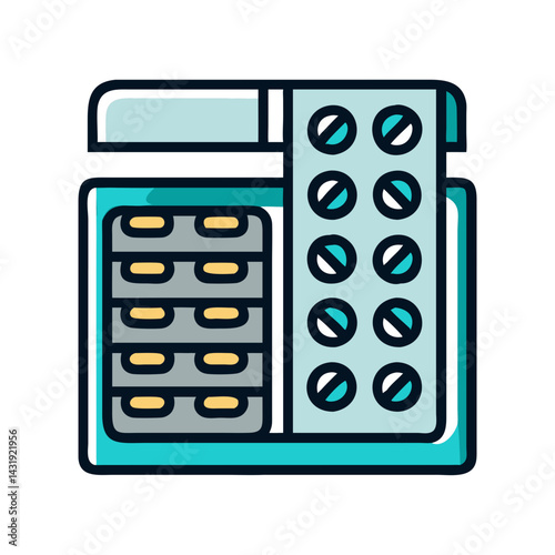 Medicine Pill Packs and Container on Black Background