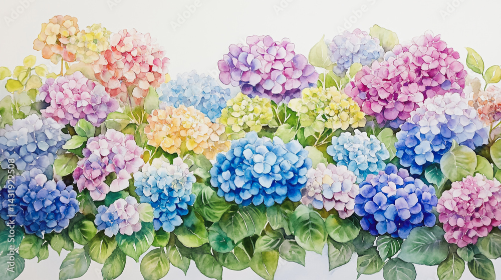 Elegant wedding invitation card background . Minimal hand painted watercolor Hydrangea flowers texture template background. Design for wedding, vip cover, poster, rsvp moderncard.Valentine's Day