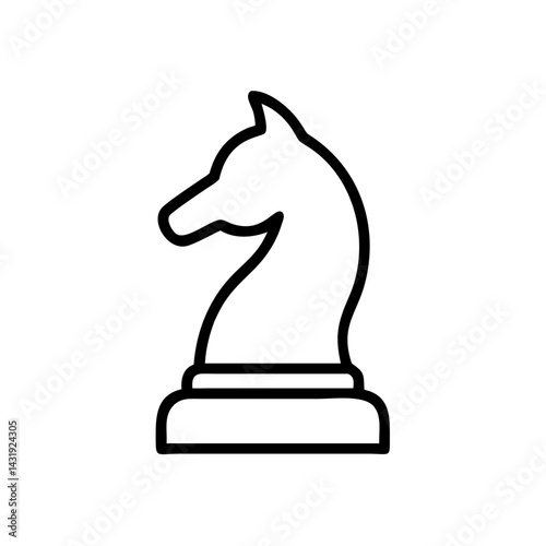 A noble knight's head, a symbol of strategic thinking and powerful moves in a chess game, depicted in bold black lines against a stark white background.